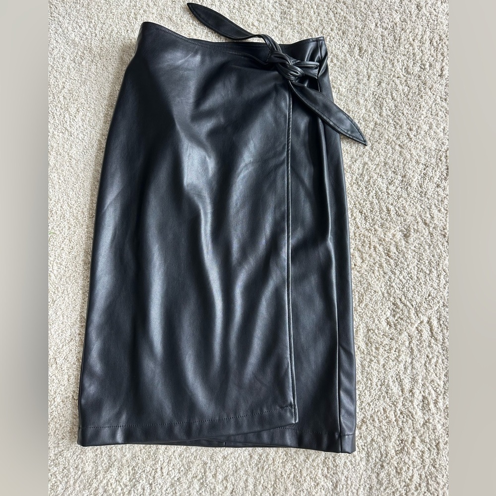 7 For all mankind Black faux leather wrap skirt